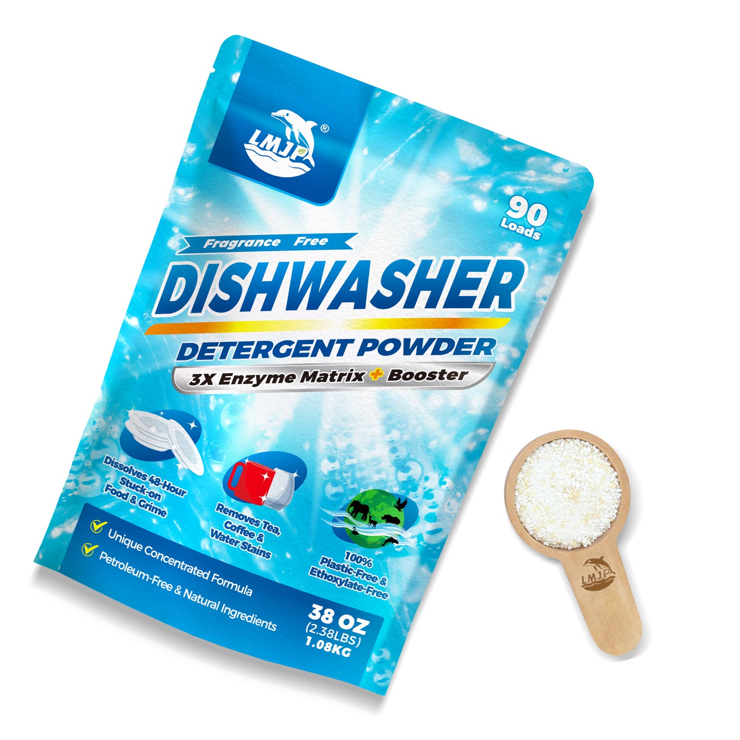 Dishwasher Detergent + Booster - 90 Loads, Plastic Free & Natural Cleaner Concentrated Dish Soap with Enzymes - Cuts Grease & Grime, No Residue - Dishwasher Pods Alternative, Truly Fragrance-Free